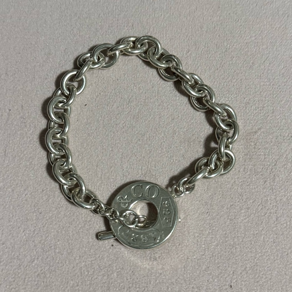 Tiffany & Co Sterling Silver 925 Chain Link Circle Round Toggle 1837 Bracelet